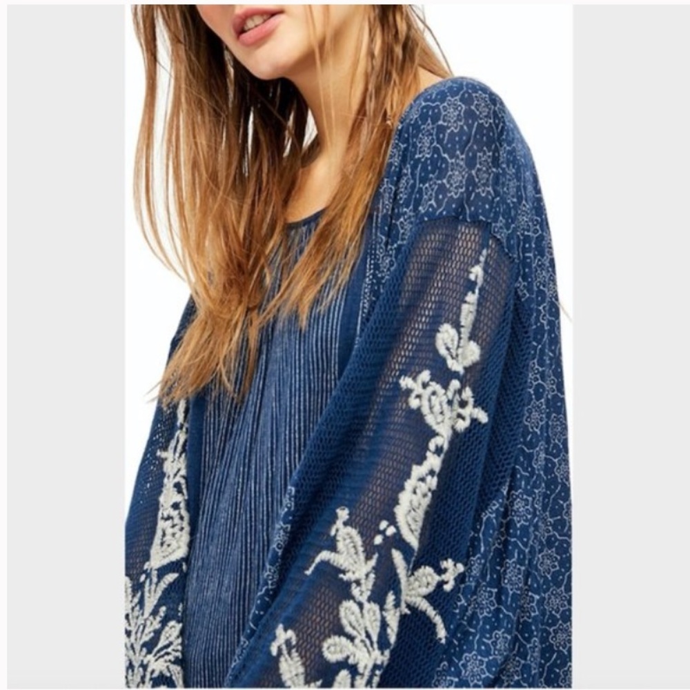 Free People Indigo Dreams Embroidered Mesh Tunic - Picture 3 of 14